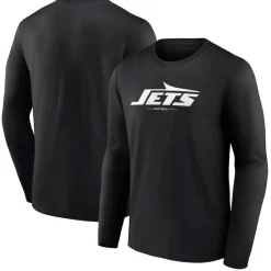 Long Sleeved^New York Jets Men's Black Logo Team Lockup Long Sleeve T-Shirt
