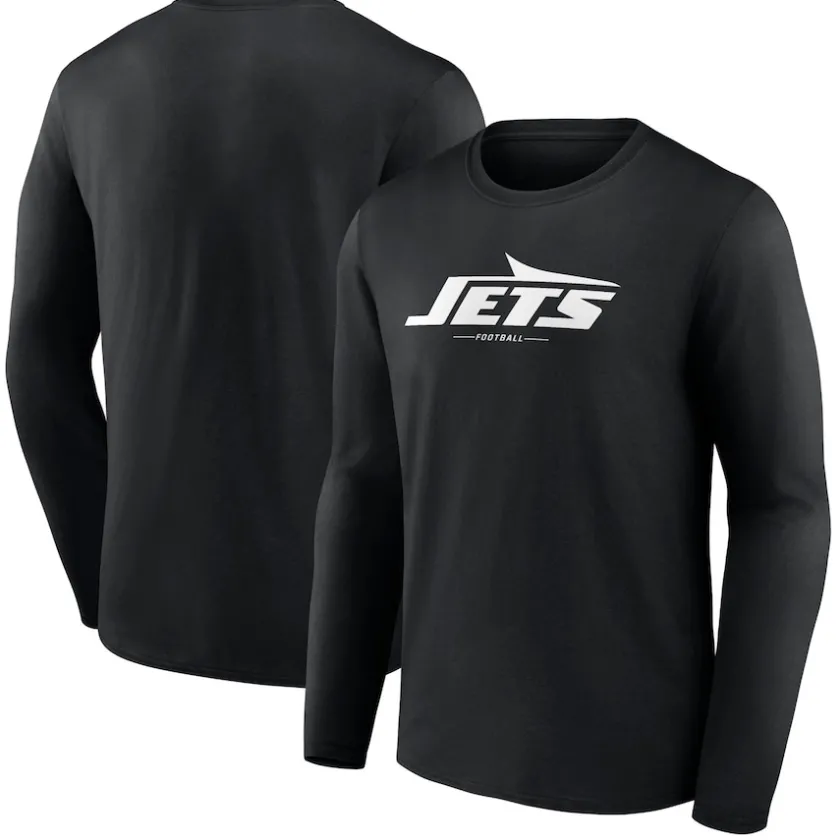 Long Sleeved^New York Jets Men's Black Logo Team Lockup Long Sleeve T-Shirt