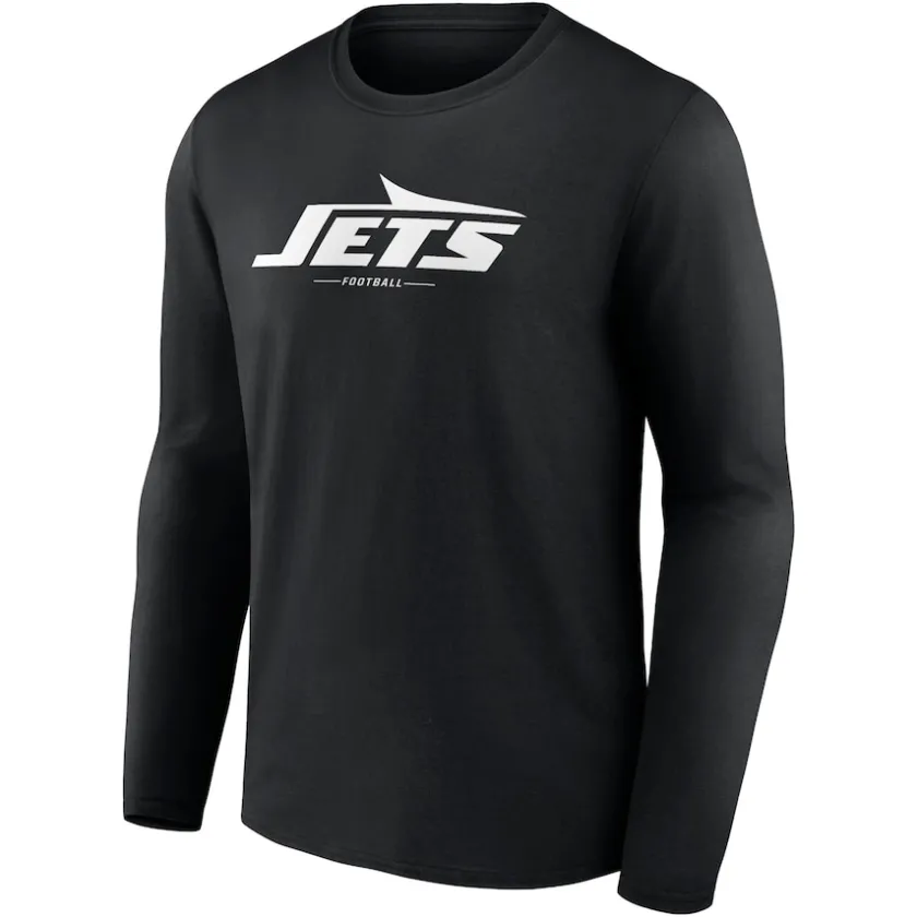 Long Sleeved^New York Jets Men's Black Logo Team Lockup Long Sleeve T-Shirt