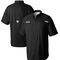 Polos|Sweaters & Dress Shirts^New York Jets Men's Columbia Black Tamiami Omni-Shade Button-Down Shirt