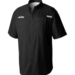 Polos|Sweaters & Dress Shirts^New York Jets Men's Columbia Black Tamiami Omni-Shade Button-Down Shirt