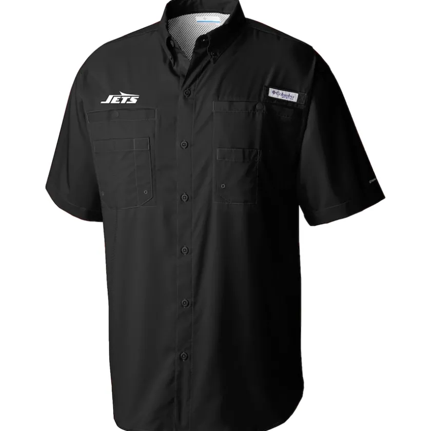 Polos|Sweaters & Dress Shirts^New York Jets Men's Columbia Black Tamiami Omni-Shade Button-Down Shirt