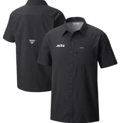 Sweaters & Dress Shirts^New York Jets Men's Columbia Black Slack Tide Omni-Wick Button-Up Camp Shirt