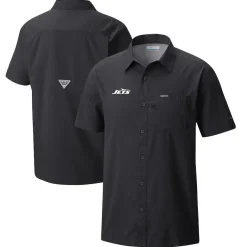 Sweaters & Dress Shirts^New York Jets Men's Columbia Black Slack Tide Omni-Wick Button-Up Camp Shirt