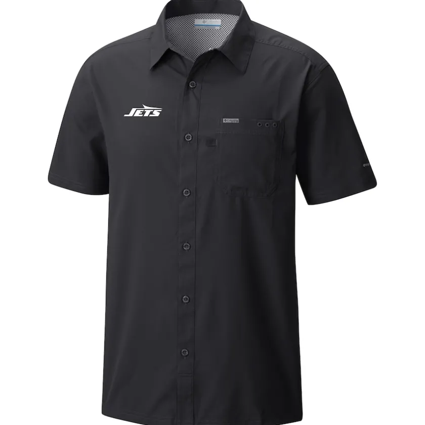 Sweaters & Dress Shirts^New York Jets Men's Columbia Black Slack Tide Omni-Wick Button-Up Camp Shirt