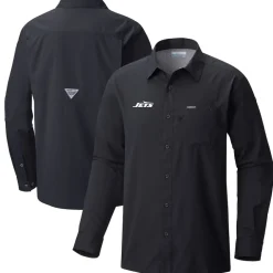 Sweaters & Dress Shirts^New York Jets Men's Columbia Black Slack Tide Omni-Wick Button-Up Long Sleeve Shirt