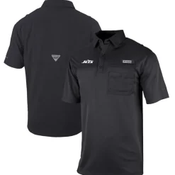 Polos^New York Jets Men's Columbia Black Omni-Wick Flycaster Pocket Polo