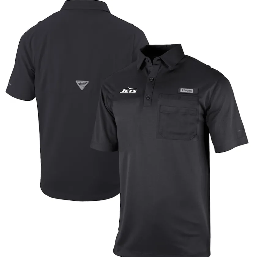 Polos^New York Jets Men's Columbia Black Omni-Wick Flycaster Pocket Polo
