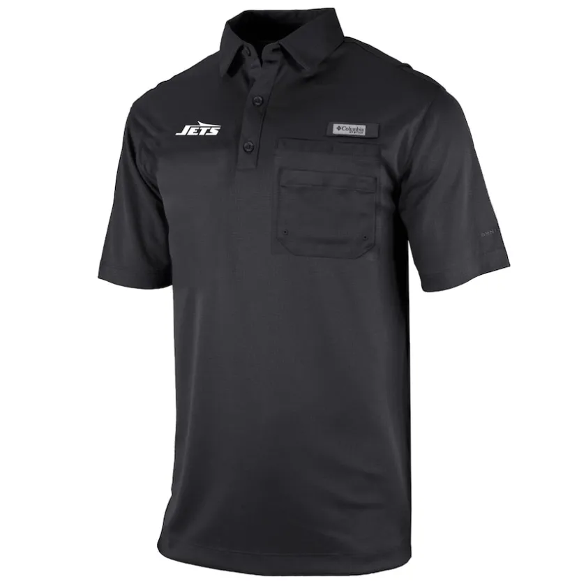 Polos^New York Jets Men's Columbia Black Omni-Wick Flycaster Pocket Polo