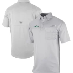 Polos^New York Jets Men's Columbia Gray Omni-Wick Flycaster Pocket Polo