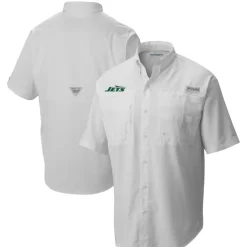 Polos|Sweaters & Dress Shirts^New York Jets Men's Columbia White Tamiami Omni-Shade Button-Down Shirt