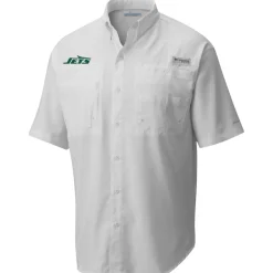Polos|Sweaters & Dress Shirts^New York Jets Men's Columbia White Tamiami Omni-Shade Button-Down Shirt