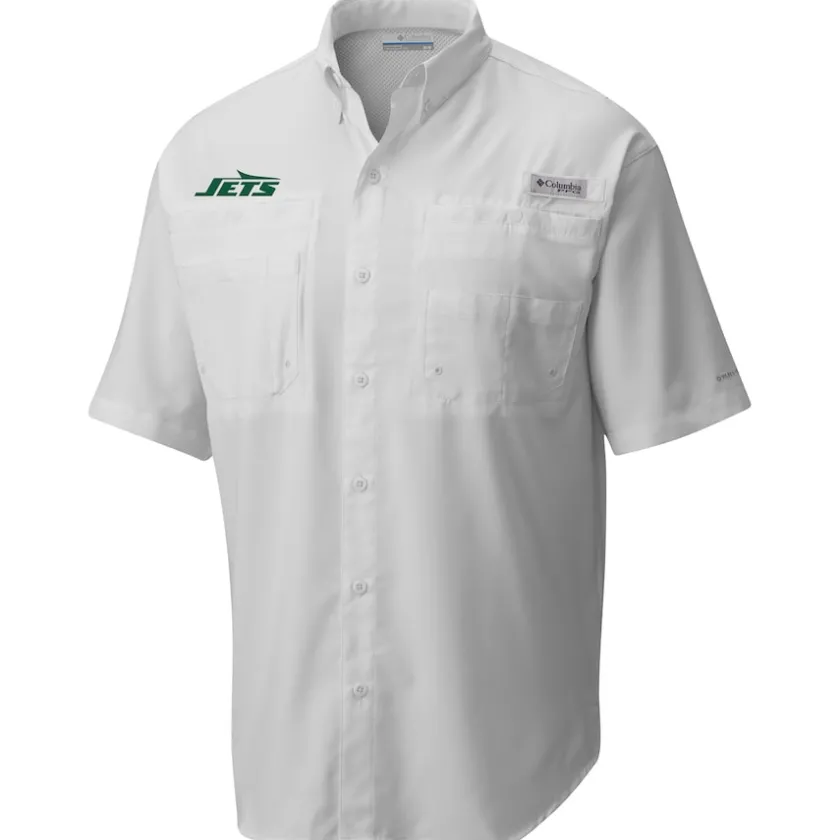 Polos|Sweaters & Dress Shirts^New York Jets Men's Columbia White Tamiami Omni-Shade Button-Down Shirt