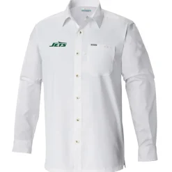 Sweaters & Dress Shirts^New York Jets Men's Columbia White Slack Tide Omni-Wick Button-Up Long Sleeve Shirt