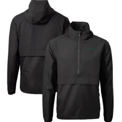 Jackets^New York Jets Men's Cutter & Buck Black Primary Logo Charter Eco Recycled Half-Zip Anorak Jacket