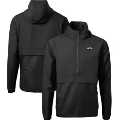 Jackets|Sweatshirts & Fleece^New York Jets Men's Cutter & Buck Black Monochromatic Logo Charter Eco Recycled Half-Zip Anorak Jacket