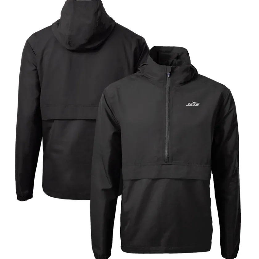 Jackets|Sweatshirts & Fleece^New York Jets Men's Cutter & Buck Black Monochromatic Logo Charter Eco Recycled Half-Zip Anorak Jacket
