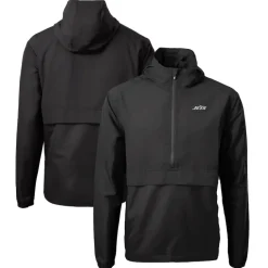 Jackets|Sweatshirts & Fleece^New York Jets Men's Cutter & Buck Black Monochromatic Logo Charter Eco Recycled Half-Zip Anorak Jacket