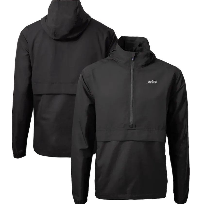 Jackets|Sweatshirts & Fleece^New York Jets Men's Cutter & Buck Black Monochromatic Logo Charter Eco Recycled Half-Zip Anorak Jacket