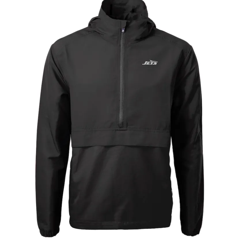 Jackets|Sweatshirts & Fleece^New York Jets Men's Cutter & Buck Black Monochromatic Logo Charter Eco Recycled Half-Zip Anorak Jacket