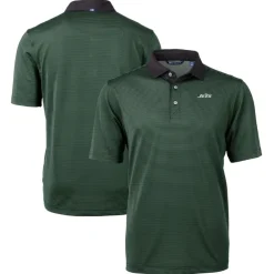Polos^New York Jets Men's Cutter & Buck Hunter Green Primary Logo Virtue Eco Pique Micro Stripe Recycled Polo