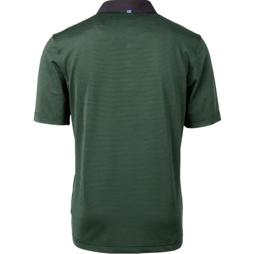 Polos^New York Jets Men's Cutter & Buck Hunter Green Primary Logo Virtue Eco Pique Micro Stripe Recycled Polo