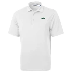 Polos^New York Jets Men's Cutter & Buck White Primary Logo DryTec Virtue Eco Pique Recycled Polo