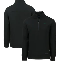 Jackets^New York Jets Men's Cutter & Buck Black Primary Logo Roam Eco Recycled Quarter-Zip Pullover Top