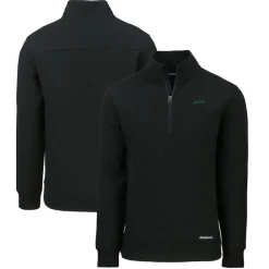 Jackets^New York Jets Men's Cutter & Buck Black Primary Logo Roam Eco Recycled Quarter-Zip Pullover Top