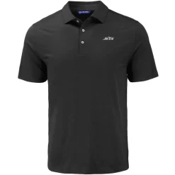 Polos^New York Jets Men's Cutter & Buck Black Monochromatic Logo Coastline Epic Comfort Eco Recycled Polo