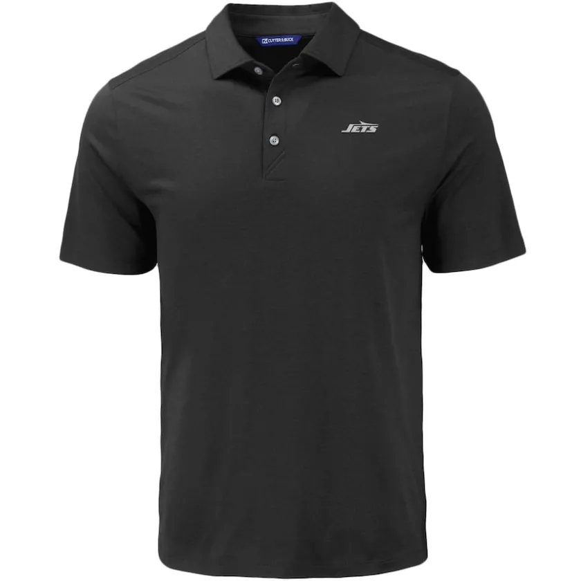 Polos^New York Jets Men's Cutter & Buck Black Monochromatic Logo Coastline Epic Comfort Eco Recycled Polo
