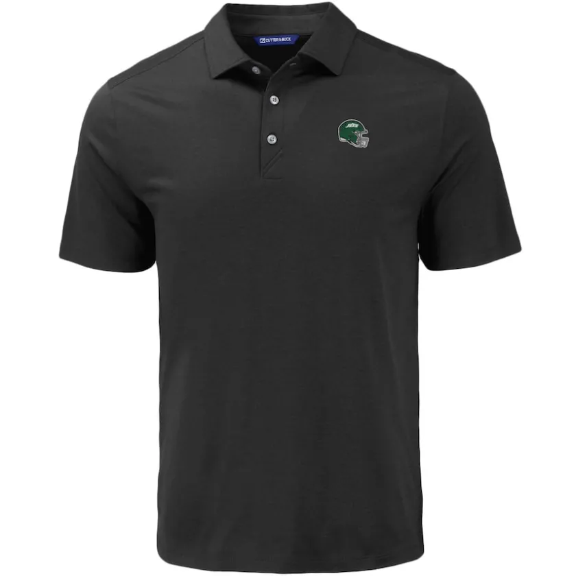 Polos^New York Jets Men's Cutter & Buck Black Helmet Coastline Epic Comfort Eco Recycled Polo