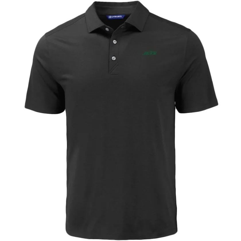 Polos^New York Jets Men's Cutter & Buck Black Primary Logo Coastline Epic Comfort Eco Recycled Polo