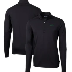 Big & Tall^New York Jets Men's Cutter & Buck Black Big & Tall Primary Logo Virtue Eco Pique Recycled Quarter-Zip Pullover Top