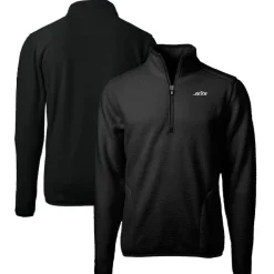 Big & Tall^New York Jets Men's Cutter & Buck Black Big & Tall Monochromatic Logo Cascade Eco Sherpa Fleece Quarter-Zip Jacket