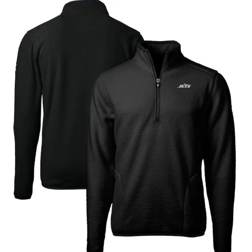 Big & Tall^New York Jets Men's Cutter & Buck Black Big & Tall Monochromatic Logo Cascade Eco Sherpa Fleece Quarter-Zip Jacket