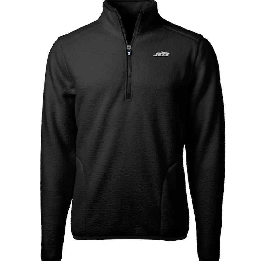 Big & Tall^New York Jets Men's Cutter & Buck Black Big & Tall Monochromatic Logo Cascade Eco Sherpa Fleece Quarter-Zip Jacket
