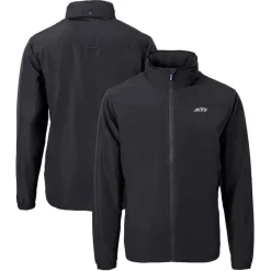 Big & Tall^New York Jets Men's Cutter & Buck Black Big & Tall Monochromatic Logo Charter Eco Knit Recycled Full-Zip Jacket