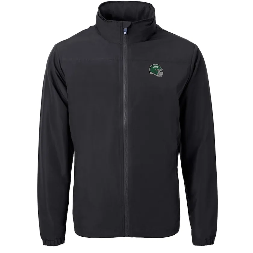 Big & Tall^New York Jets Men's Cutter & Buck Black Big & Tall Helmet Charter Eco Knit Recycled Full-Zip Jacket