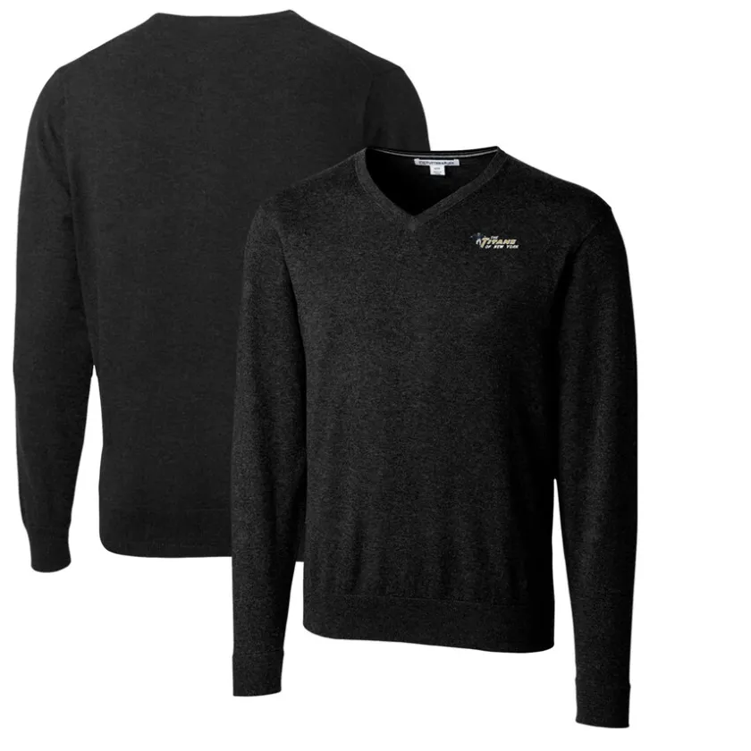 Sweaters & Dress Shirts|Sweaters^New York Jets Men's Cutter & Buck Black Throwback Logo Lakemont Tri-Blend Big & Tall V-Neck Pullover Sweater