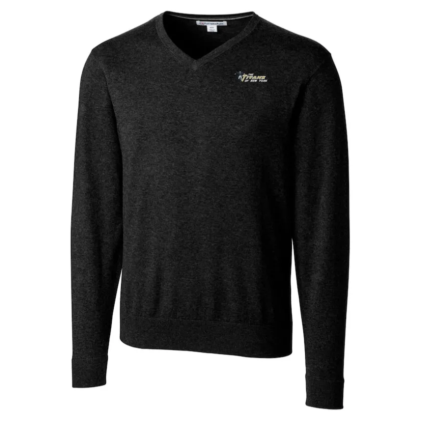 Sweaters & Dress Shirts|Sweaters^New York Jets Men's Cutter & Buck Black Throwback Logo Lakemont Tri-Blend Big & Tall V-Neck Pullover Sweater