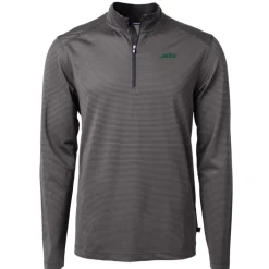 Big & Tall^New York Jets Men's Cutter & Buck Black/Gray Big & Tall Primary Logo Virtue Eco Pique Micro Stripe Recycled Quarter-Zip Top