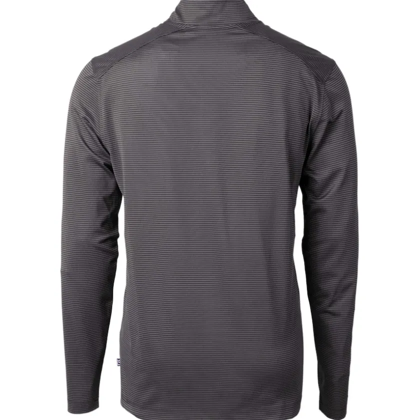 Big & Tall^New York Jets Men's Cutter & Buck Black/Gray Big & Tall Primary Logo Virtue Eco Pique Micro Stripe Recycled Quarter-Zip Top