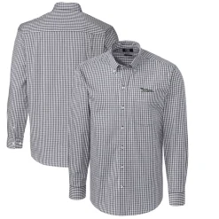 Sweaters & Dress Shirts^New York Jets Men's Cutter & Buck Charcoal Throwback Logo Easy Care Stretch Gingham Big & Tall Long Sleeve Button-Down Shirt