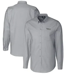 Sweaters & Dress Shirts^New York Jets Men's Cutter & Buck Charcoal Throwback Logo Big & Tall Long Sleeve Stretch Oxford Button-Down Shirt