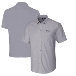 Sweaters & Dress Shirts^New York Jets Men's Cutter & Buck Charcoal Throwback Logo Big & Tall Stretch Oxford Button-Down Short Sleeve Shirt