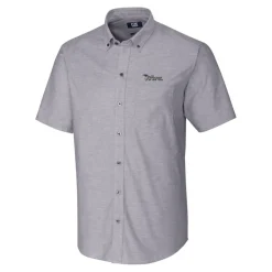 Sweaters & Dress Shirts^New York Jets Men's Cutter & Buck Charcoal Throwback Logo Big & Tall Stretch Oxford Button-Down Short Sleeve Shirt