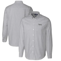 Sweaters & Dress Shirts^New York Jets Men's Cutter & Buck Charcoal Throwback Logo Big & Tall Stretch Oxford Stripe Long Sleeve Button Down Shirt
