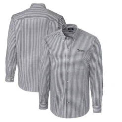 Sweaters & Dress Shirts^New York Jets Men's Cutter & Buck Charcoal Throwback Logo Easy Care Stretch Gingham Long Sleeve Button-Down Shirt