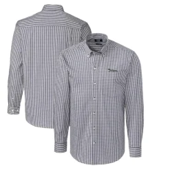 Sweaters & Dress Shirts^New York Jets Men's Cutter & Buck Charcoal Throwback Logo Easy Care Stretch Gingham Long Sleeve Button-Down Shirt